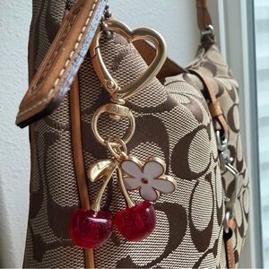 3 PCS Gold Cherry Keychain with White Flower Charm